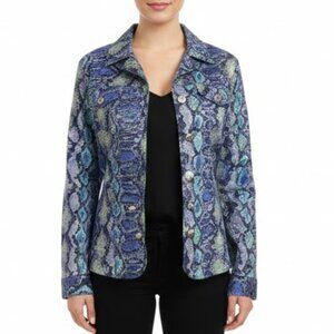 Hearts of Palm Blue Purple Snakeskin Print Jacket Size 16